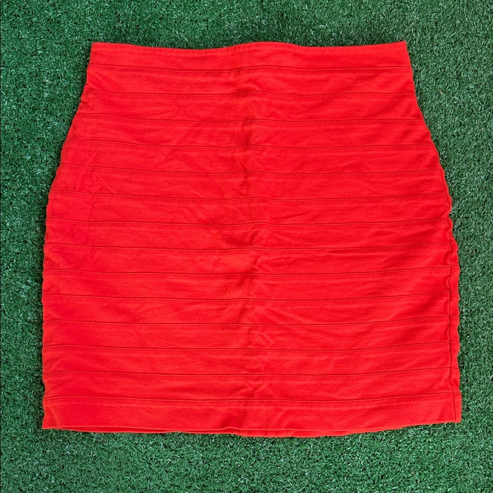 Express Women’s Vibrant Sexy Neon Red Orange Bodycon Fitted Panel Pencil Skirt
